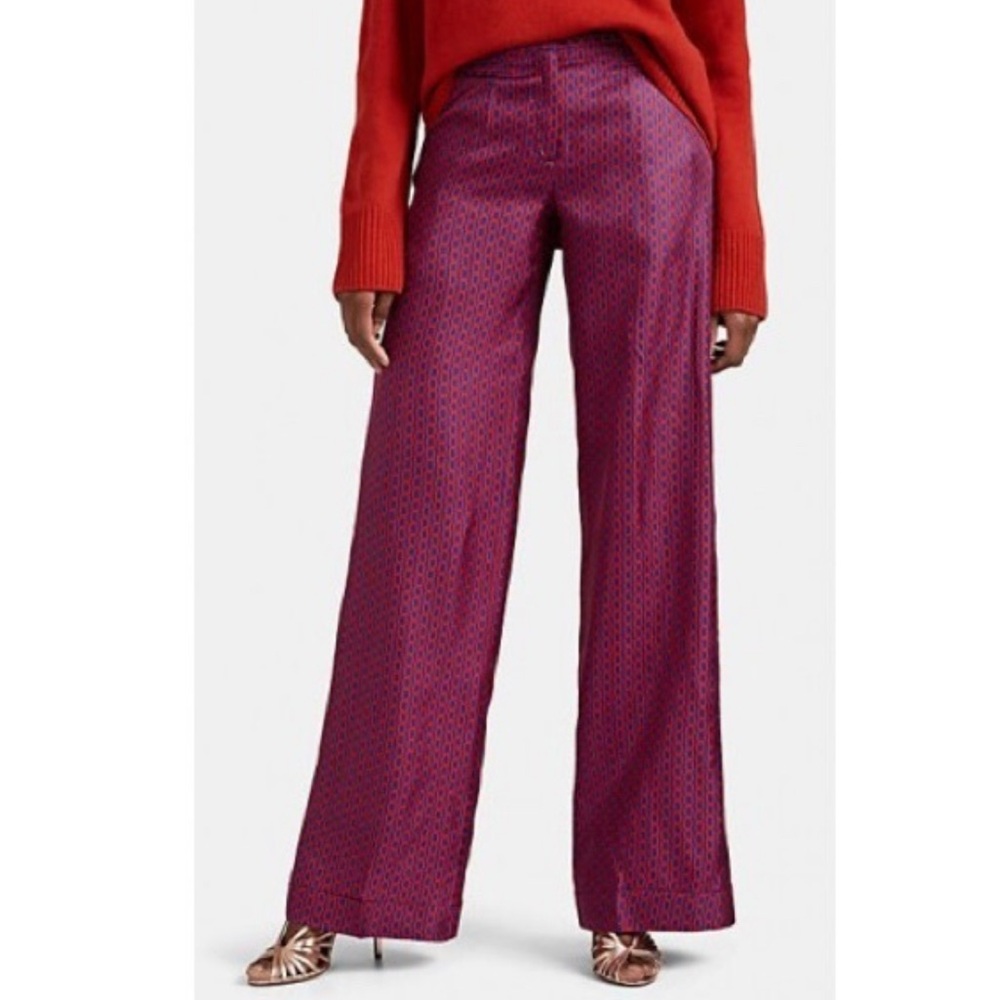 BARNEY’S NEW YORK Silk Wide Leg‎ Pants Italian Made Chain Print Blue Red Women’s
